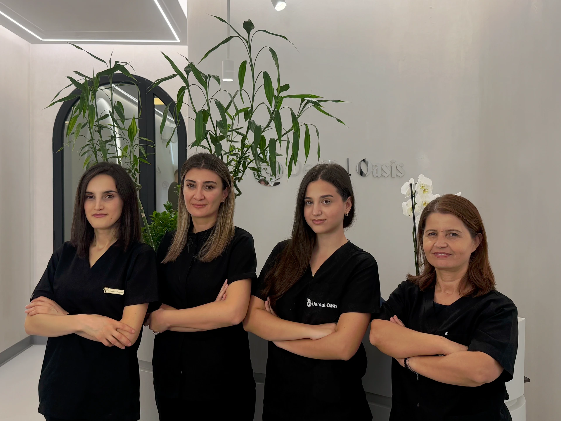 Dr Malvina, Dr. Irma Marku, Dr Ema and dental assistant Shqipe at Dental Oasis Tirana