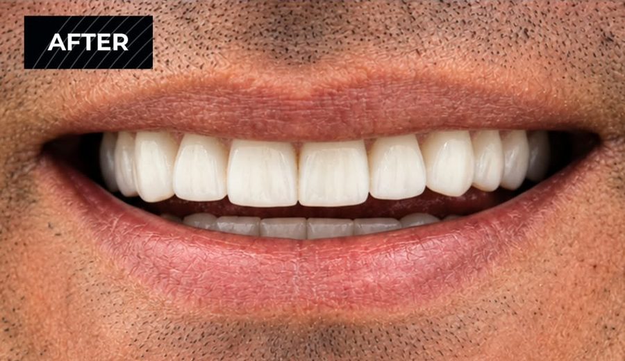 After treatment, Heavily worn and decayed teeth rebuilt with zirconia crowns, Dental Oasis Tirana