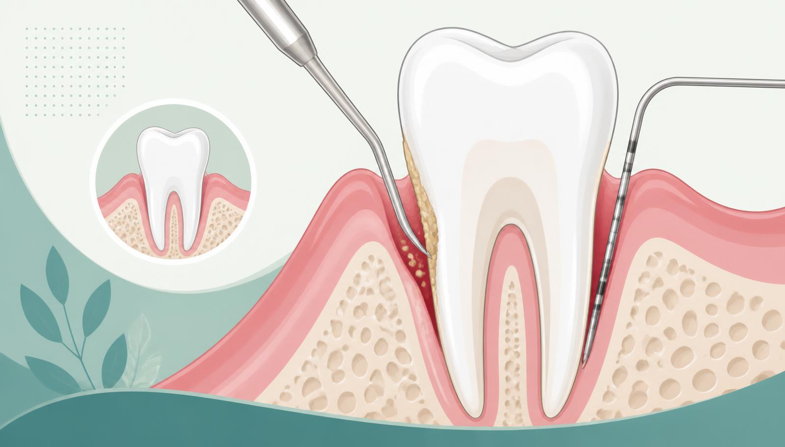 Close-up periodontal examination with a probe at a dental clinic