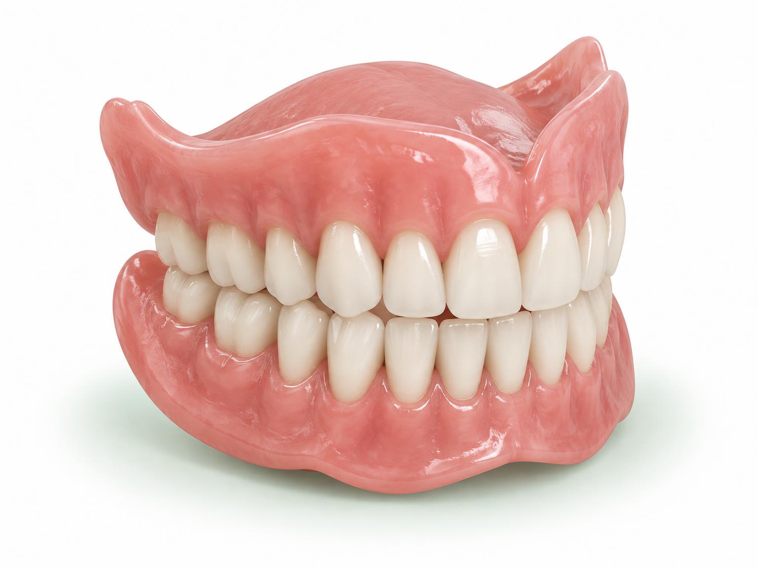 Illustration of an upper and lower full acrylic denture