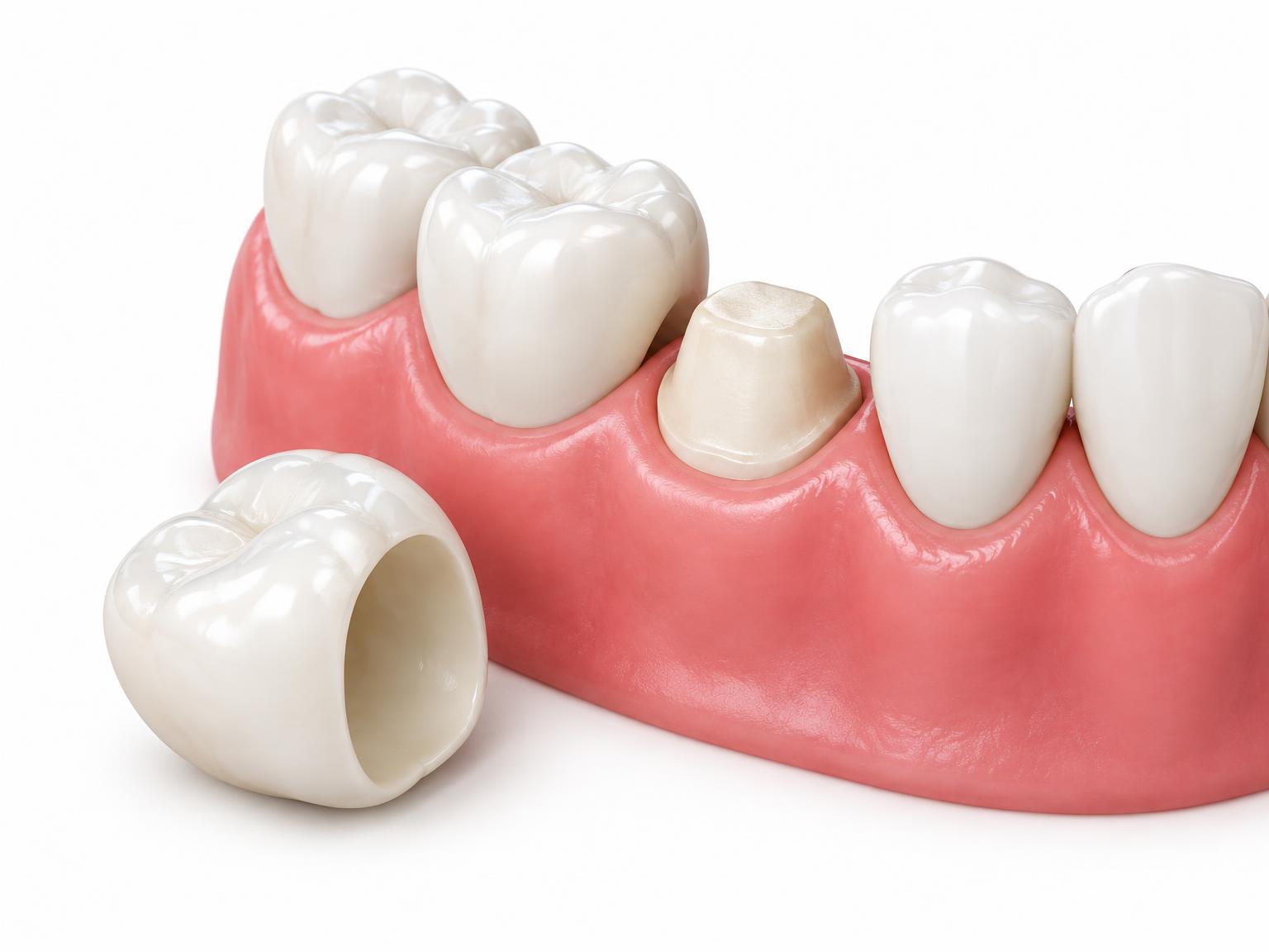 Illustration of a ceramic crown beside the prepared tooth it fits onto